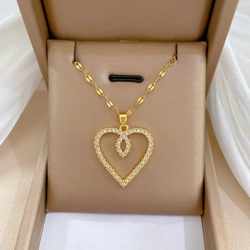 Trendy Heart Stainless Steel Necklaces for Women Daily Jewelry