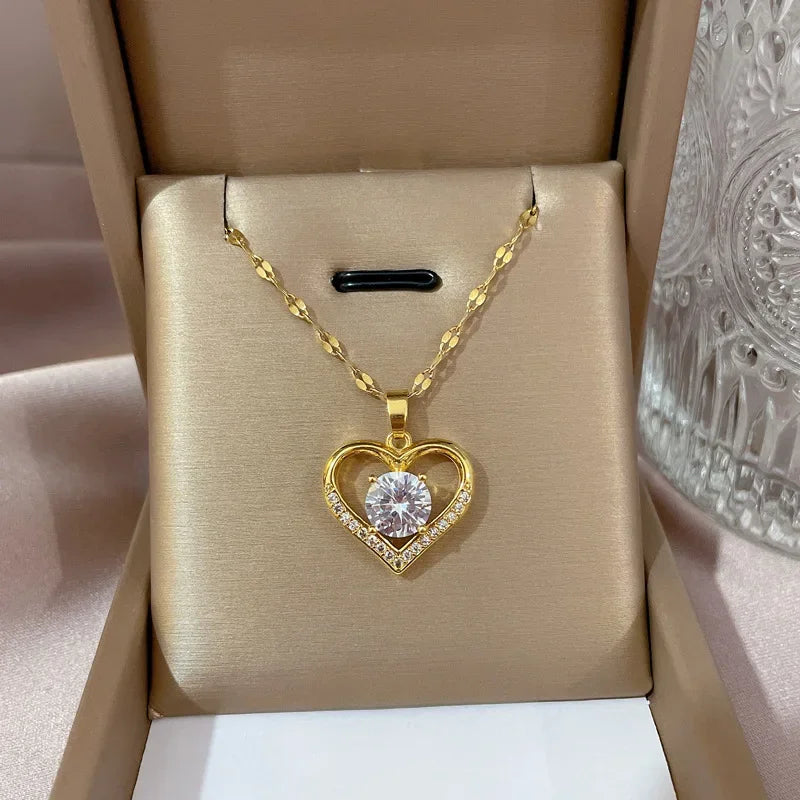 Trendy Heart Stainless Steel Necklaces for Women Daily Jewelry