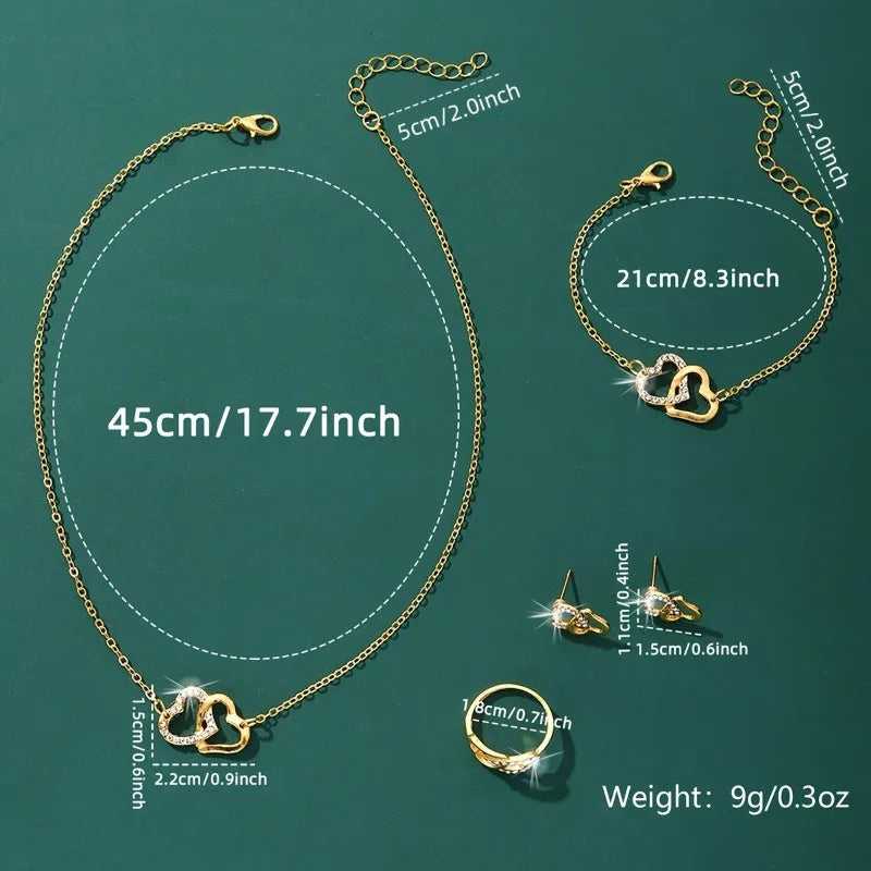 5Pcs Alloy Necklace Earrings Bracelet Ring Classic Daily Wear
