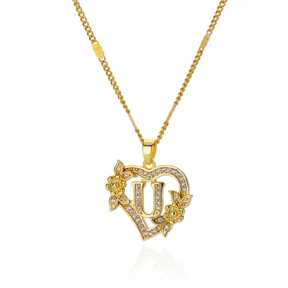 Women Stainless Steel Heart Lover Gold Color Letter Chain Collar Necklace Jewelry