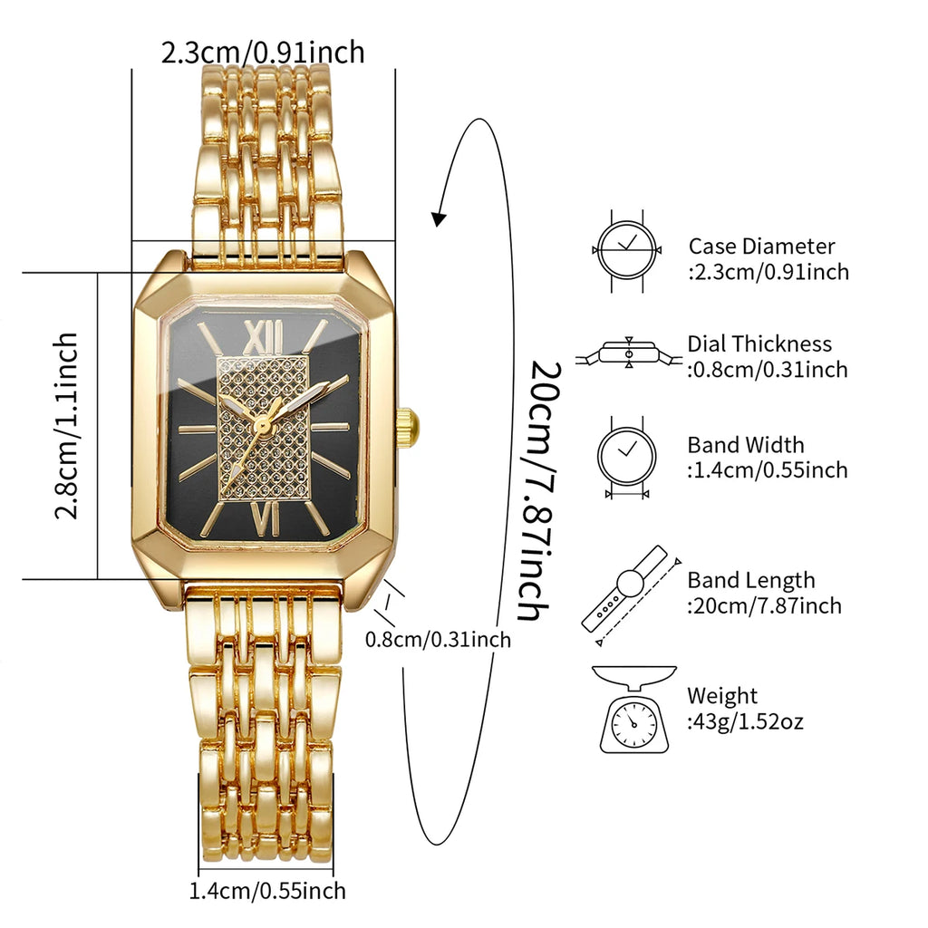 Fashion Rectangle Women Quartz Watch Stainless Steel Strap Wristwatches