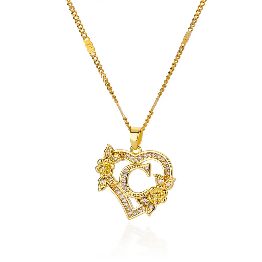 Women Stainless Steel Heart Lover Gold Color Letter Chain Collar Necklace Jewelry