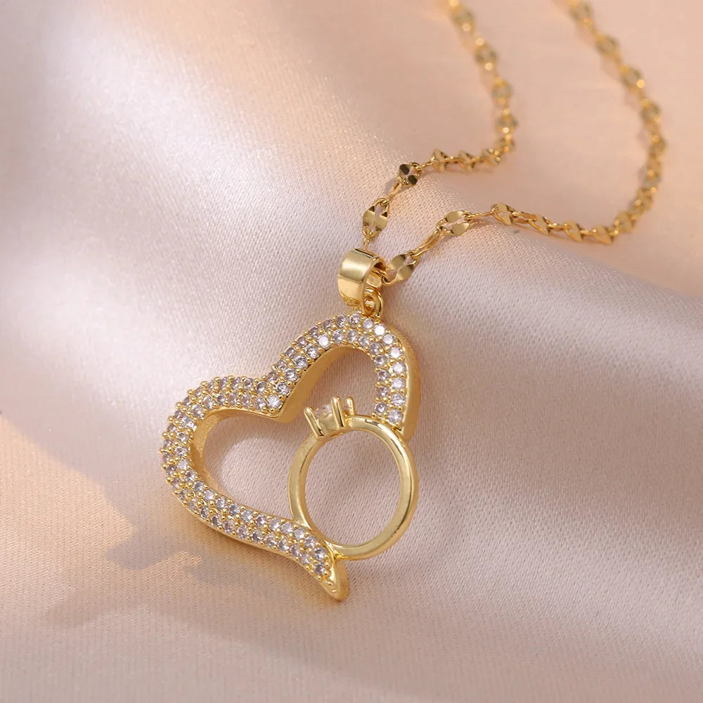 Trendy Heart Stainless Steel Necklaces for Women Daily Jewelry
