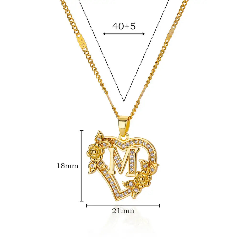 Women Stainless Steel Heart Lover Gold Color Letter Chain Collar Necklace Jewelry