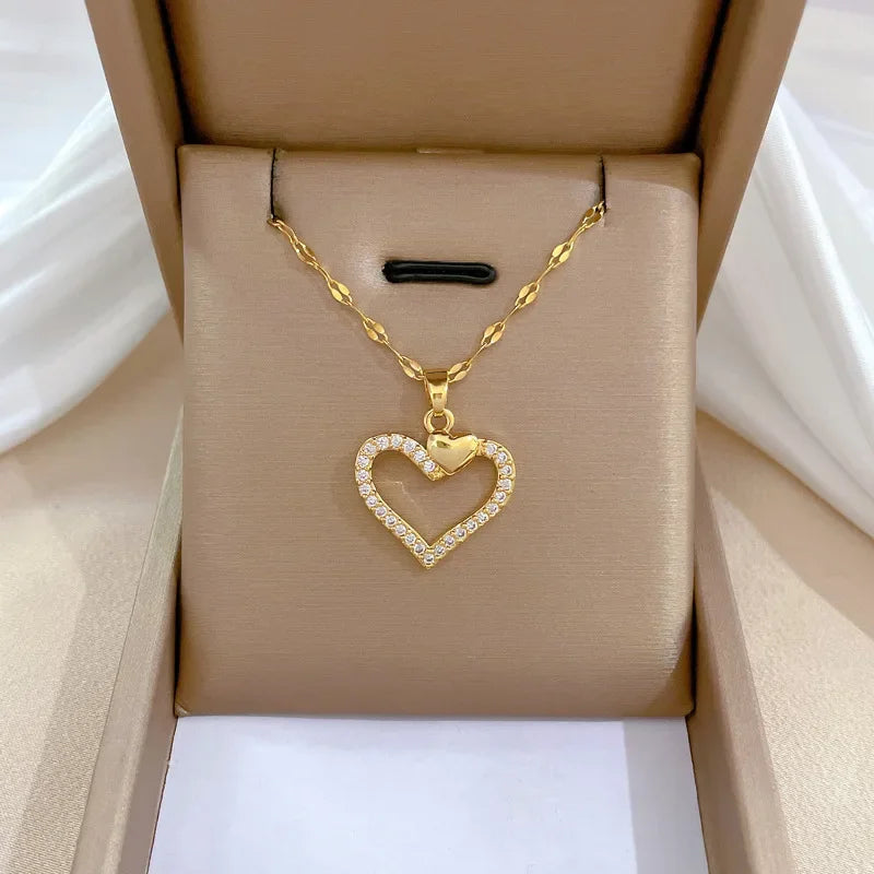Trendy Heart Stainless Steel Necklaces for Women Daily Jewelry