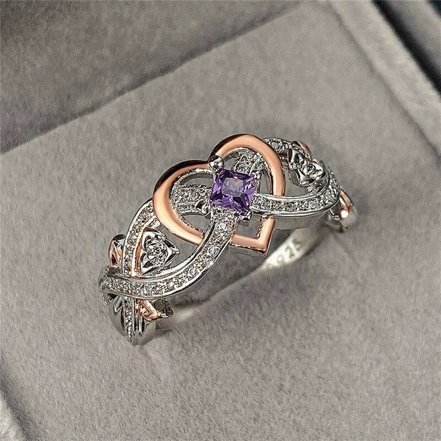 Creative Women's Heart Rings with Romantic Rose Flower Design