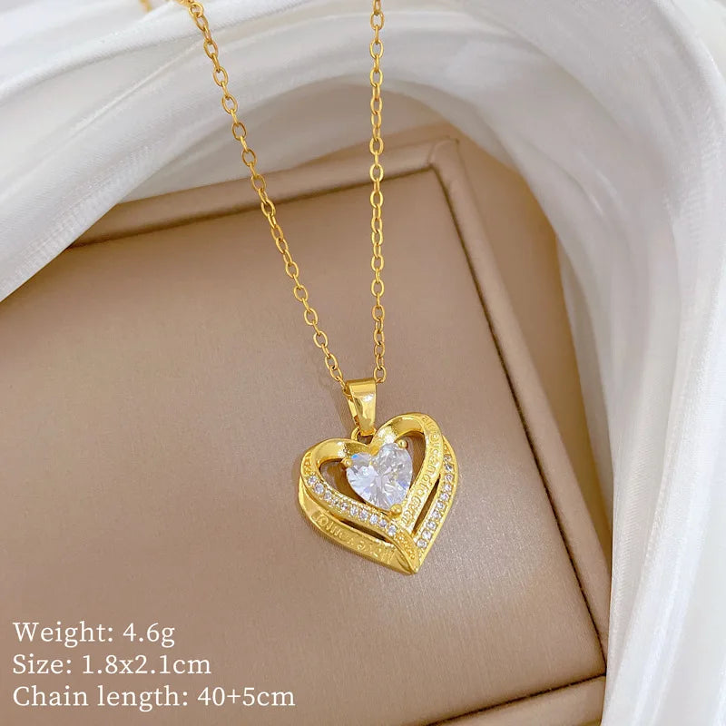 Trendy Heart Stainless Steel Necklaces for Women Daily Jewelry