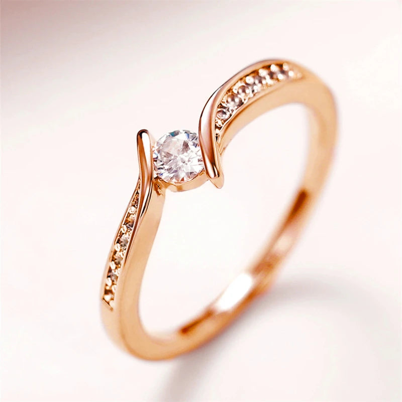 Women Minimalist Ring Inlaid Shiny Round Elegant Wedding Engagement Accessories Jewelry for Lady