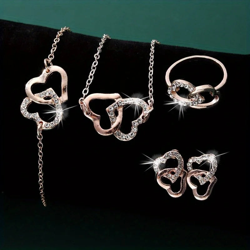 5Pcs Alloy Necklace Earrings Bracelet Ring Classic Daily Wear