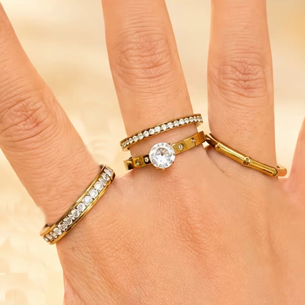 Stainless Steel Stackable Rings for Women Sparkling Finger Ring Set