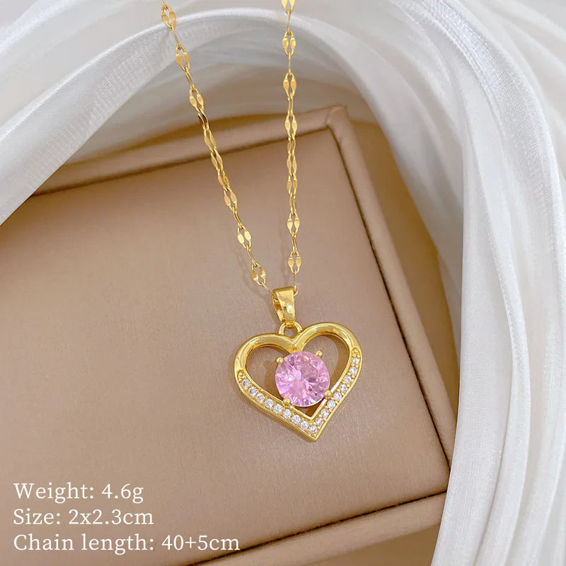 Trendy Heart Stainless Steel Necklaces for Women Daily Jewelry