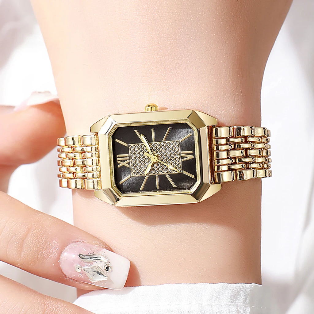 Fashion Rectangle Women Quartz Watch Stainless Steel Strap Wristwatches