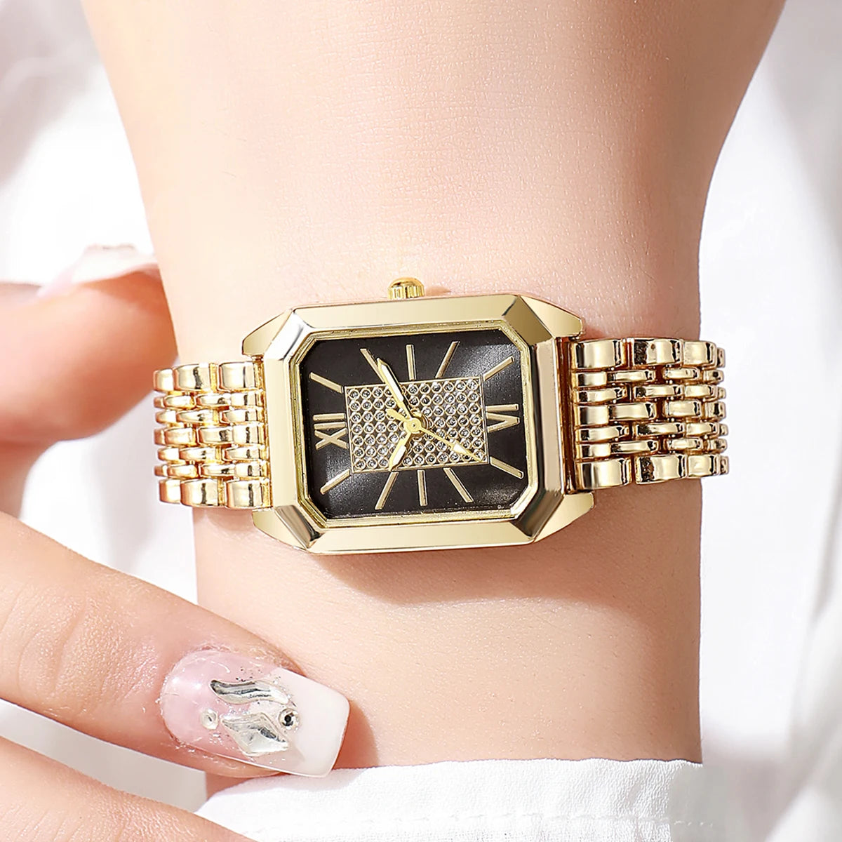 Fashion Rectangle Women Quartz Watch Stainless Steel Strap Wristwatches