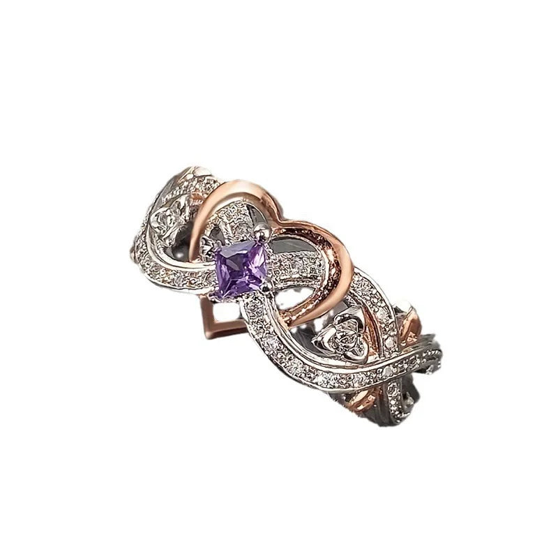 Creative Women's Heart Rings with Romantic Rose Flower Design