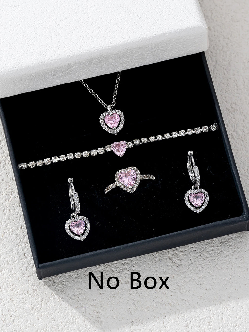 Simple Cube Zirconia Love Design Pendant Necklace Ring Earrings Bracelet Set