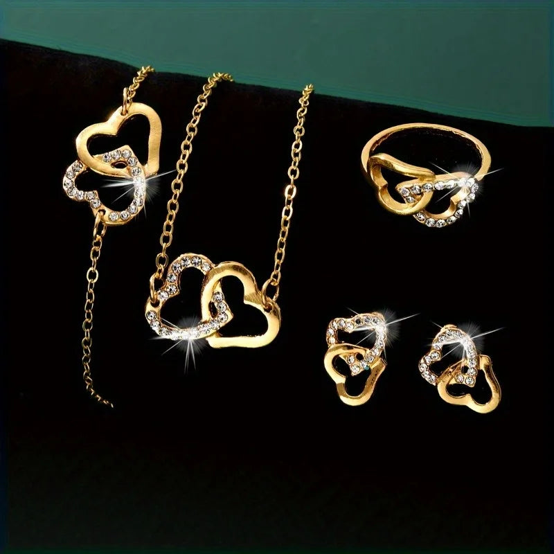 5Pcs Alloy Necklace Earrings Bracelet Ring Classic Daily Wear