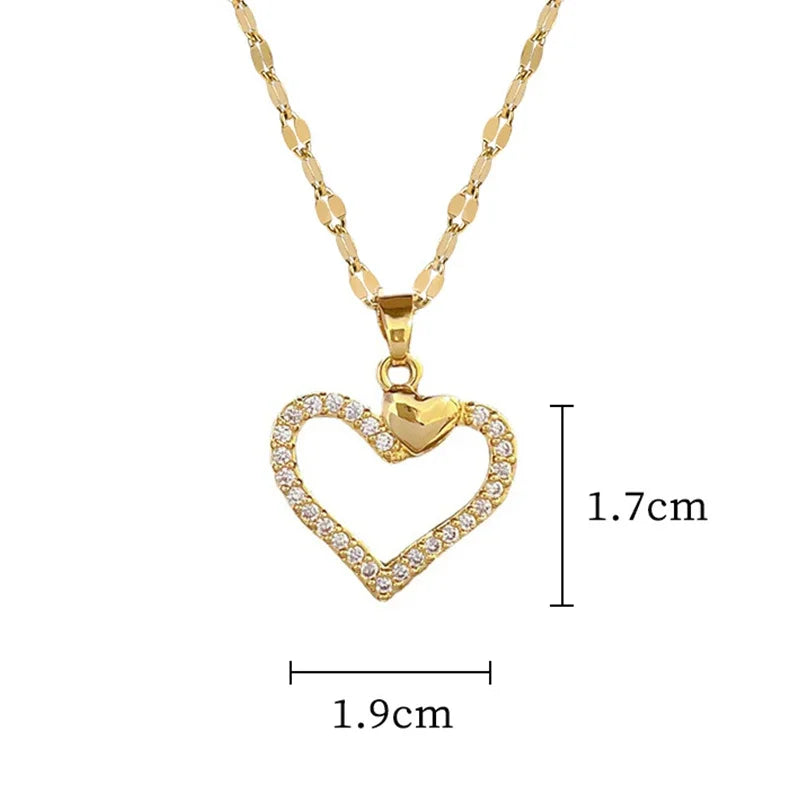Trendy Heart Stainless Steel Necklaces for Women Daily Jewelry