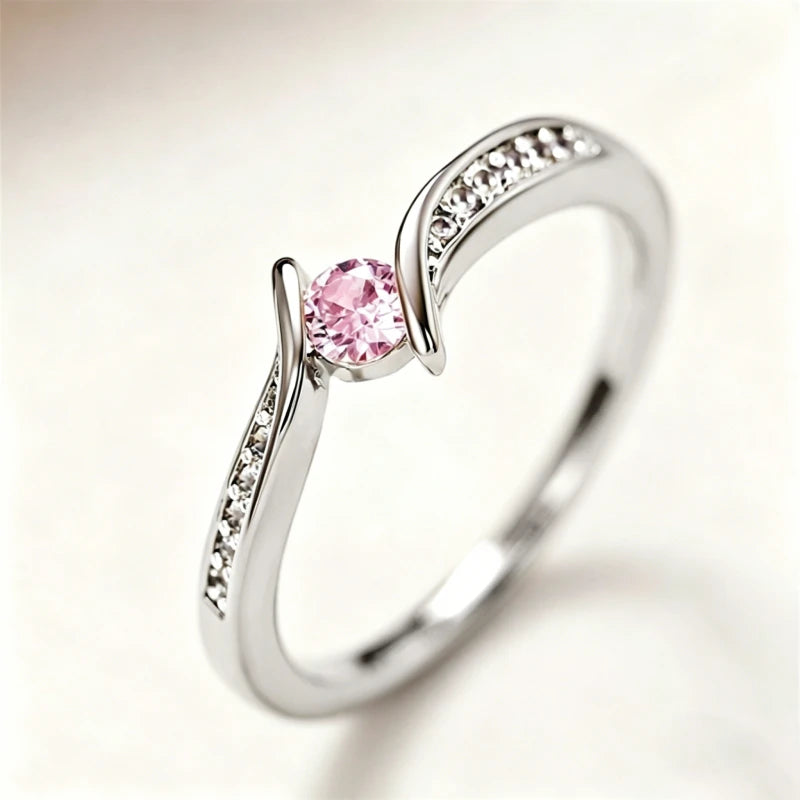 Women Minimalist Ring Inlaid Shiny Round Elegant Wedding Engagement Accessories Jewelry for Lady