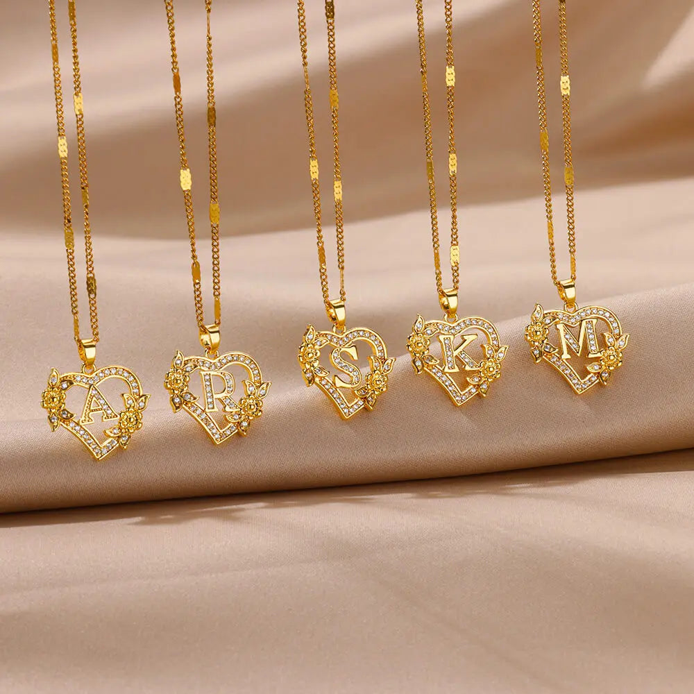 Women Stainless Steel Heart Lover Gold Color Letter Chain Collar Necklace Jewelry