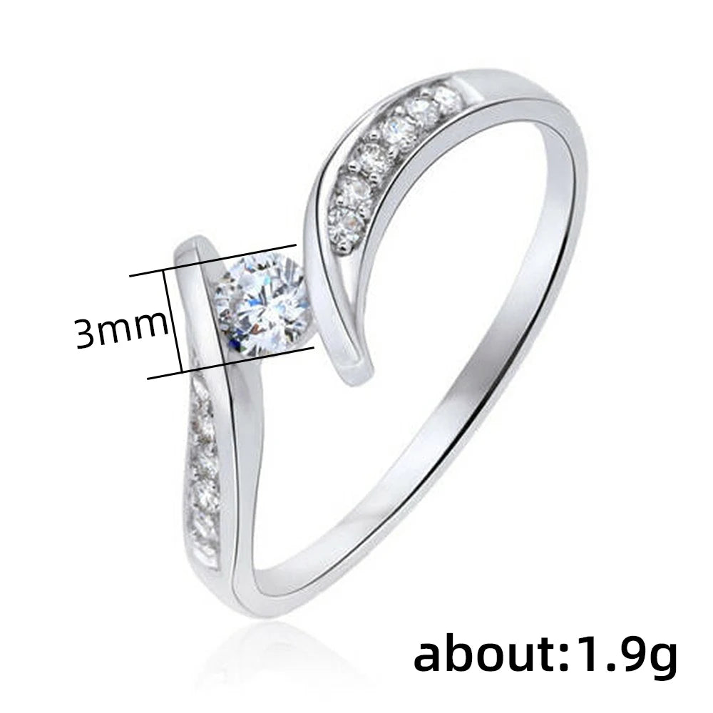 Women Minimalist Ring Inlaid Shiny Round Elegant Wedding Engagement Accessories Jewelry for Lady