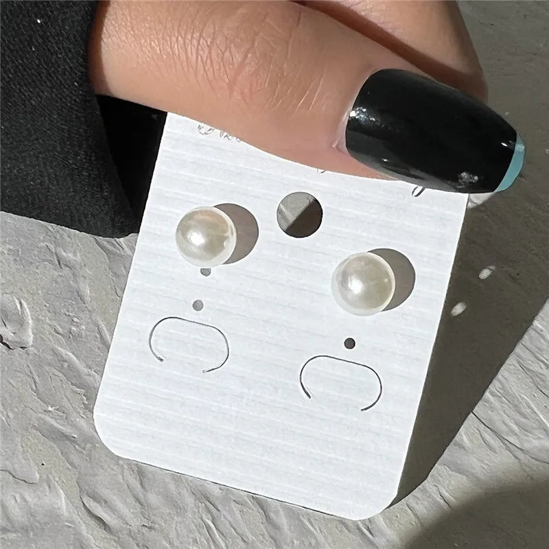 Crystal Pearl Earrings Set Fashion Silver Color Geometric Metal Studs For Women Girls Trend Jewelry Gifts