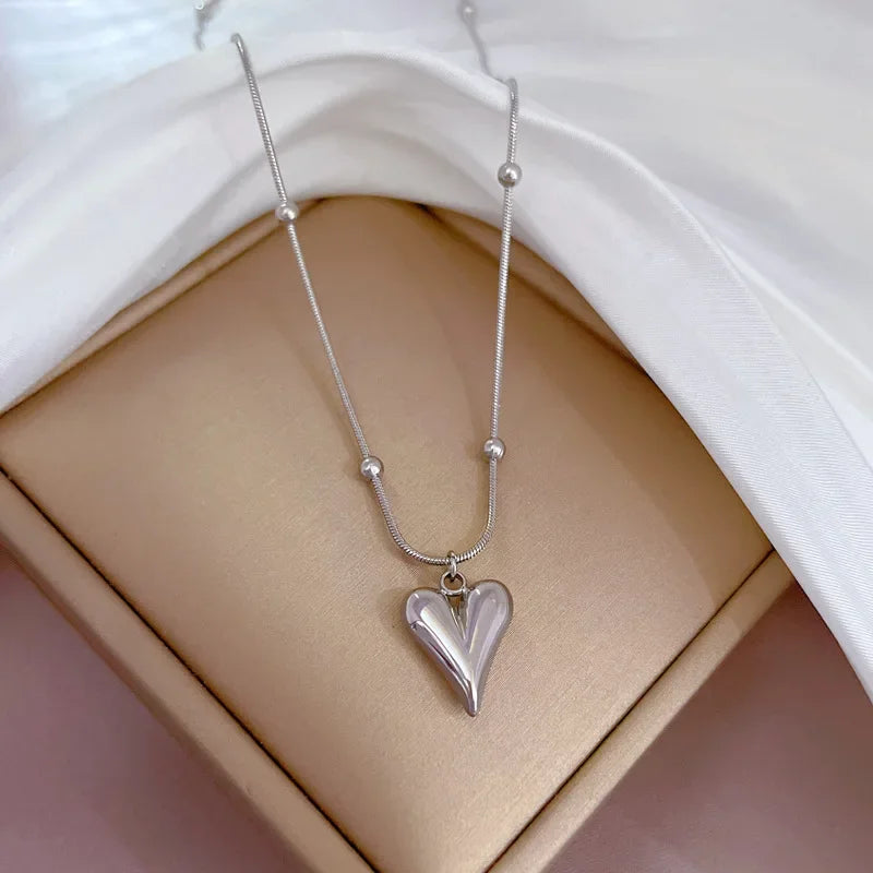 Trendy Heart Stainless Steel Necklaces for Women Daily Jewelry