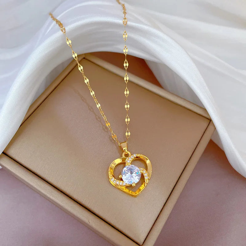 Trendy Heart Stainless Steel Necklaces for Women Daily Jewelry