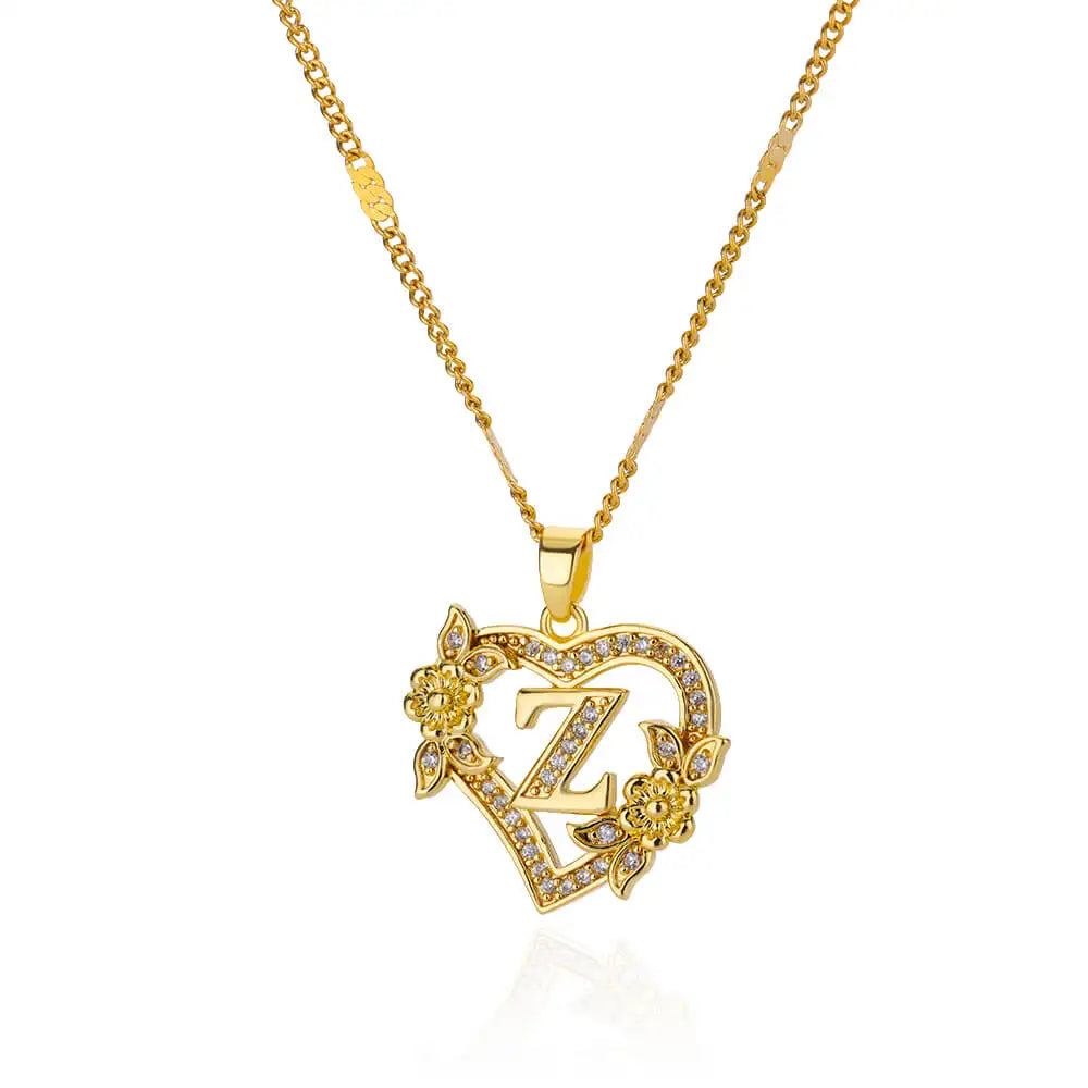 Women Stainless Steel Heart Lover Gold Color Letter Chain Collar Necklace Jewelry