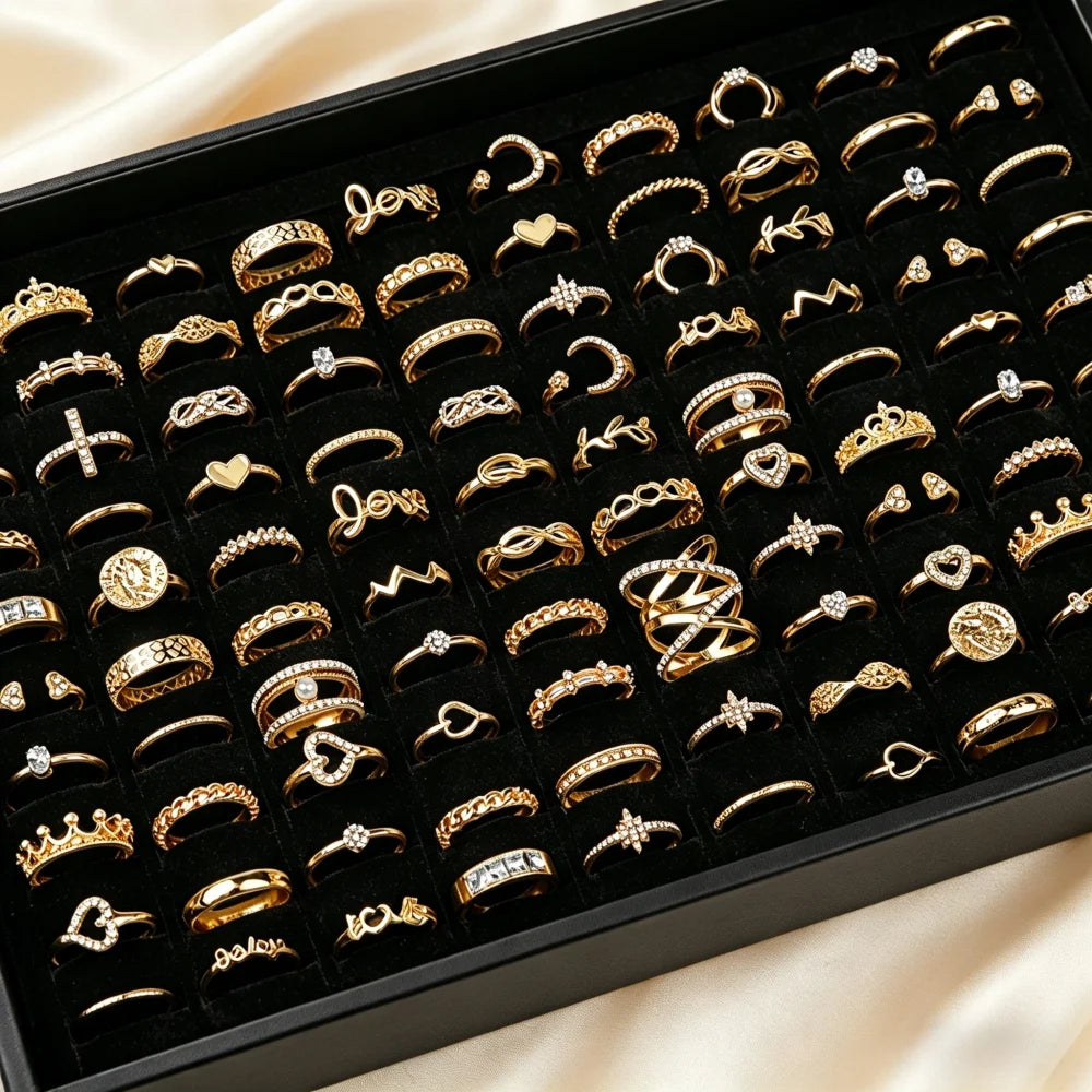 20/30/50Pcs/Lot Elegant Bohemia Heart Moon Rings Set For Women Mix Style Fashion Jewelry