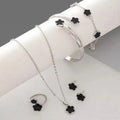 Lucky Five-petal Flower Women's Jewelry Set, Fashion Flower Bracelet + Necklace + Earrings + Bracelet + Ring,