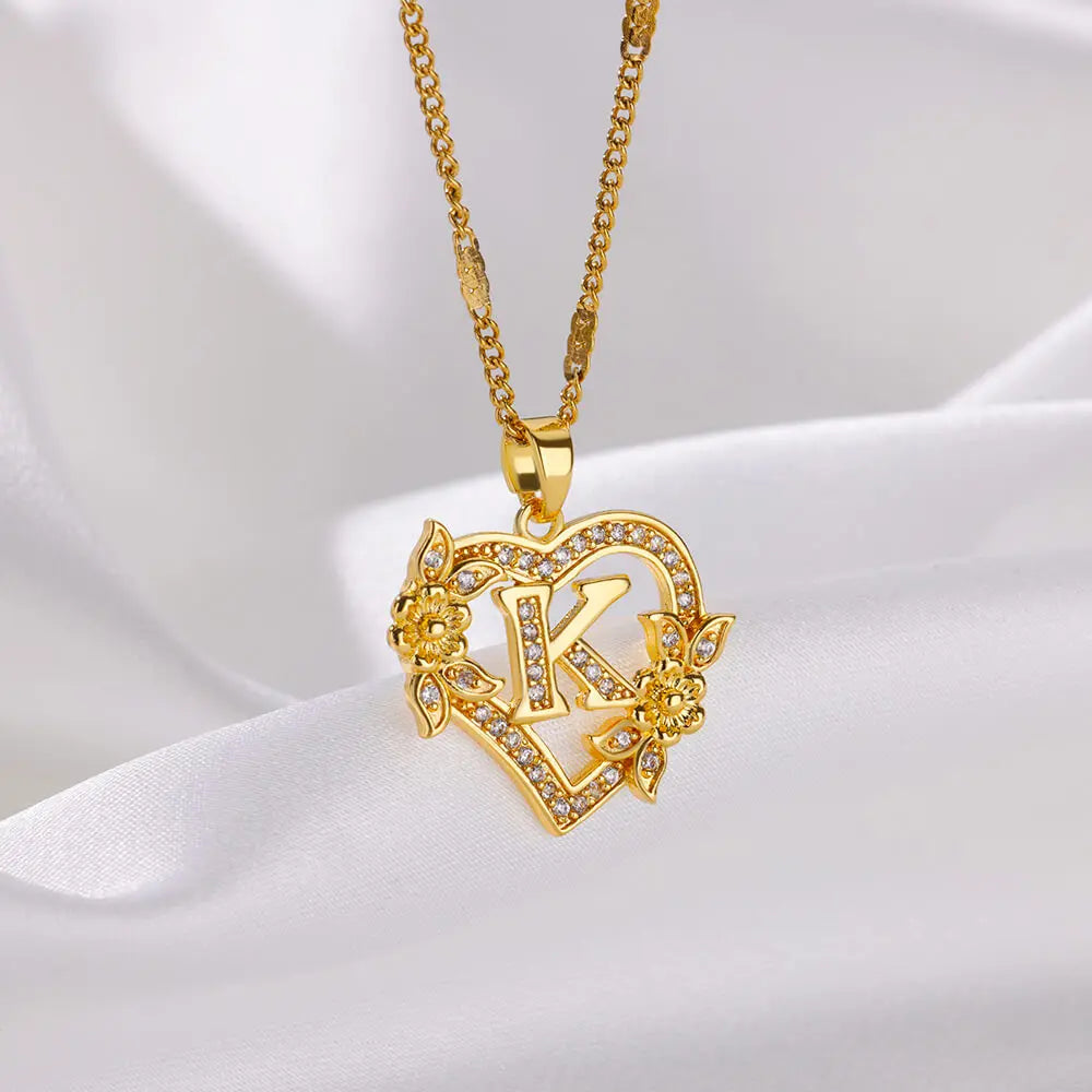 Women Stainless Steel Heart Lover Gold Color Letter Chain Collar Necklace Jewelry