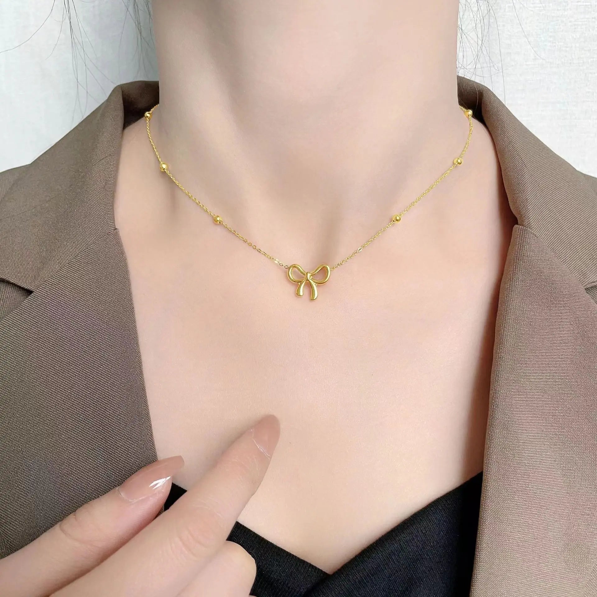 Stainless Steel Bowknot Necklace For Women Girls Gift
