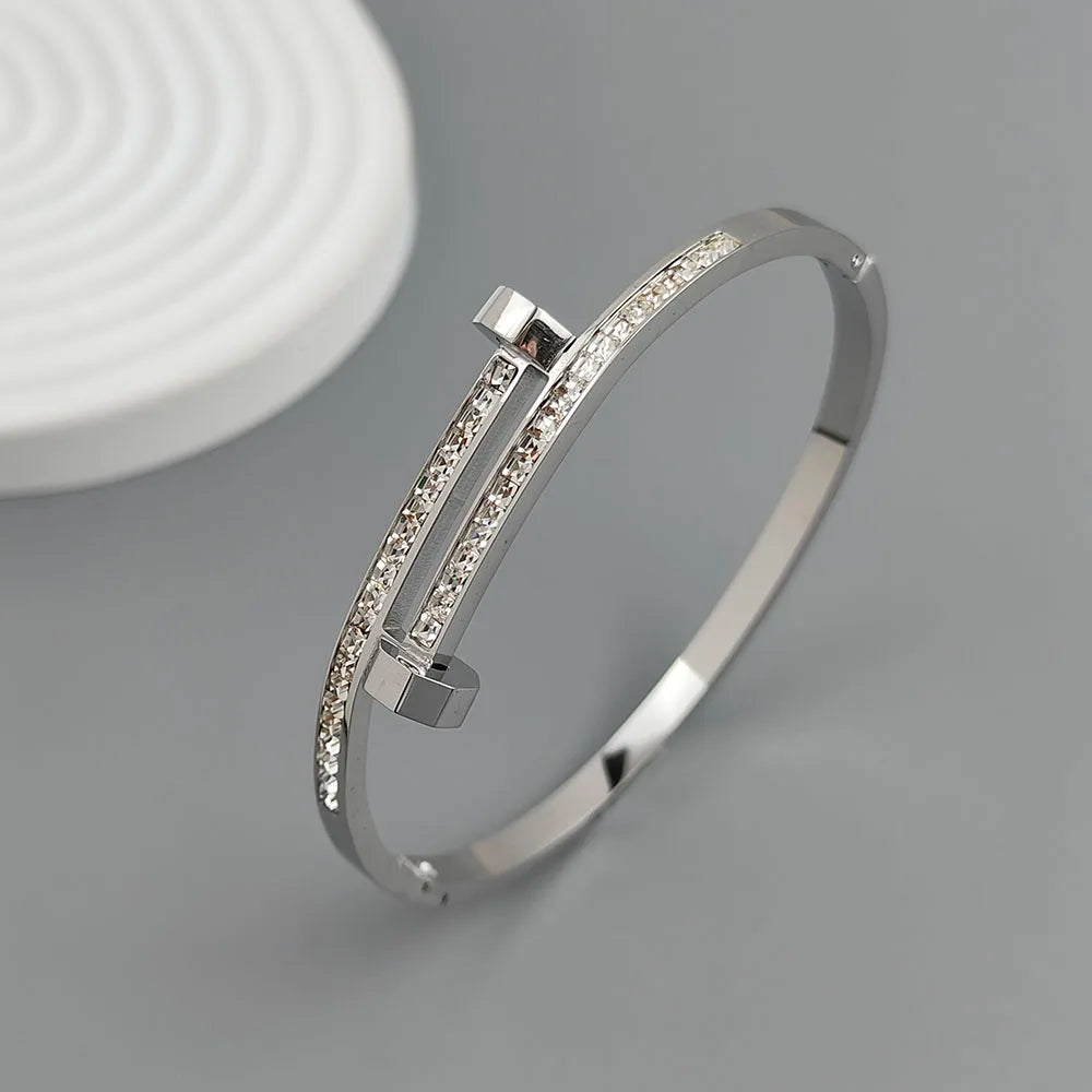 New nail stainless steel gold-plated bracelet 18K, high-quality waterproof couple bracelet,