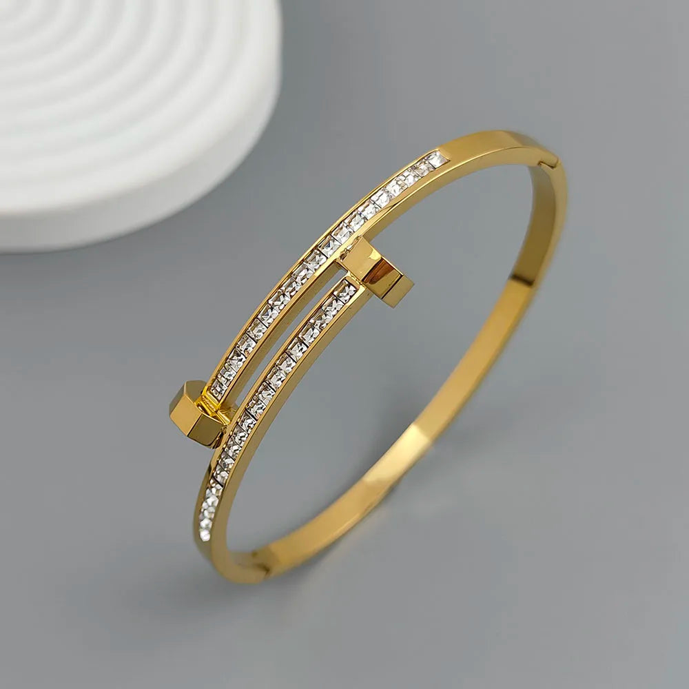 New nail stainless steel gold-plated bracelet 18K, high-quality waterproof couple bracelet,
