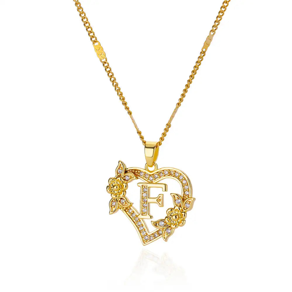 Women Stainless Steel Heart Lover Gold Color Letter Chain Collar Necklace Jewelry