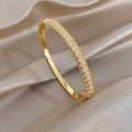 Elegant Geometric Winding Hollow Copper Bangle for Women Shiny Gold Plated Waterproof Spring Bracelet Lady Jewelry Gift