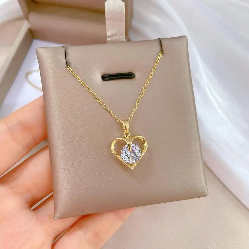 Trendy Heart Stainless Steel Necklaces for Women Daily Jewelry