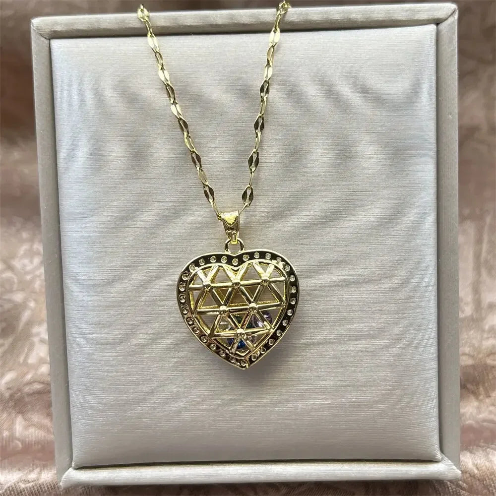 Trendy Heart Stainless Steel Necklaces for Women Daily Jewelry