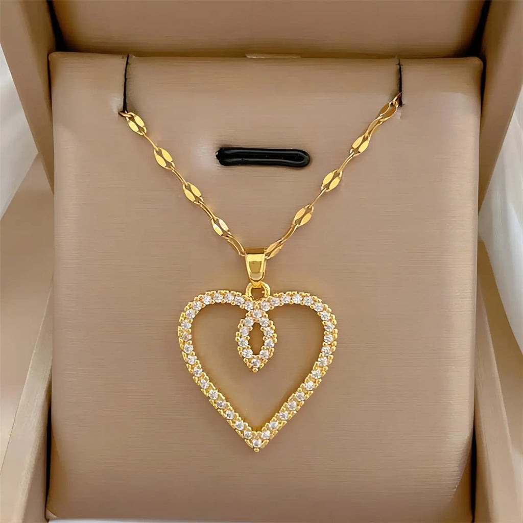 Trendy Heart Stainless Steel Necklaces for Women Daily Jewelry