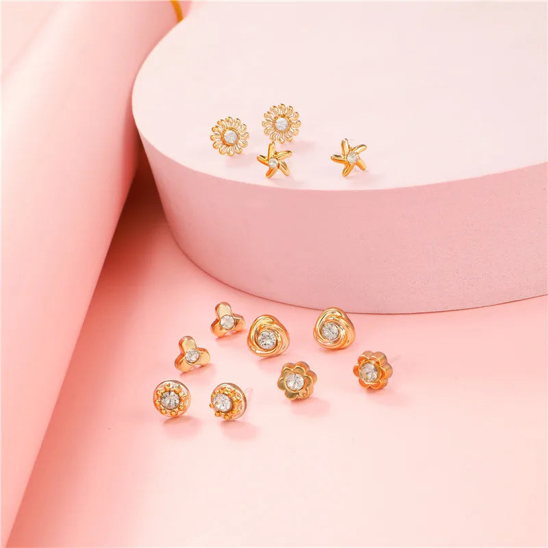 Pair/Lot Small Mini Stud Earring Set For Girl Love Star Animal Geometric