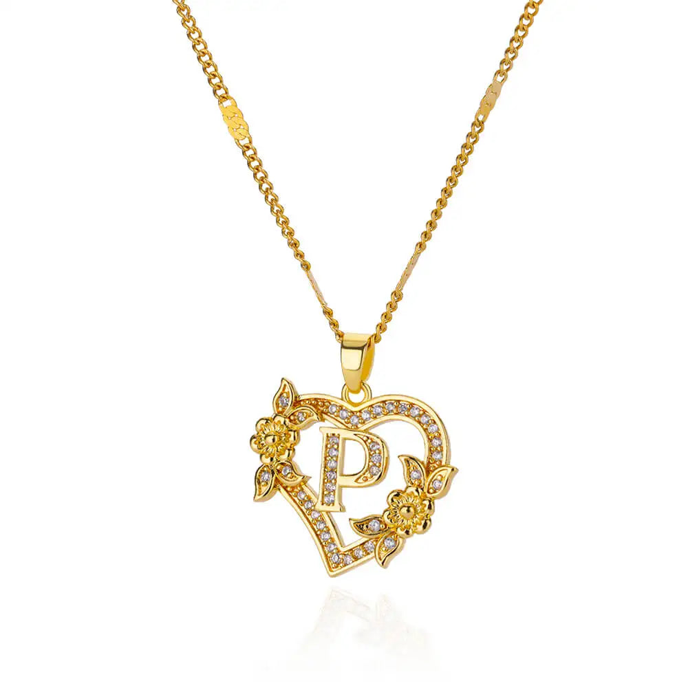 Women Stainless Steel Heart Lover Gold Color Letter Chain Collar Necklace Jewelry