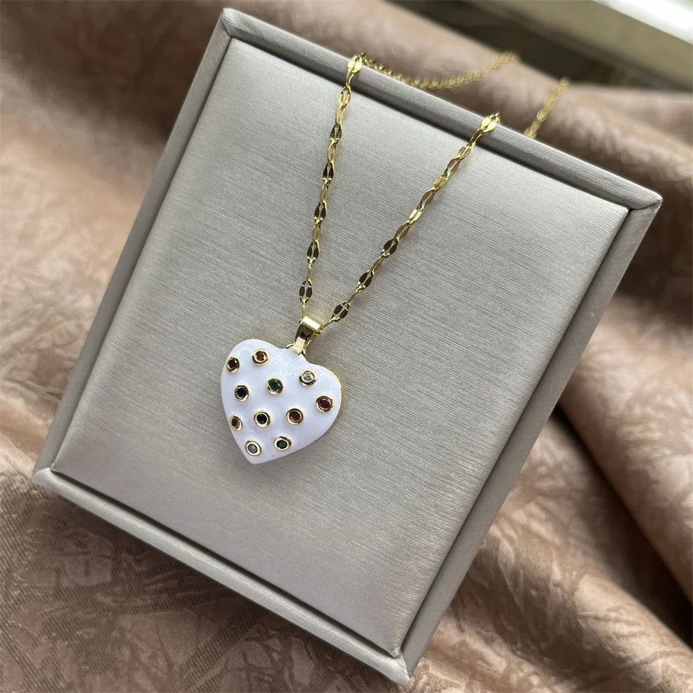 Trendy Heart Stainless Steel Necklaces for Women Daily Jewelry