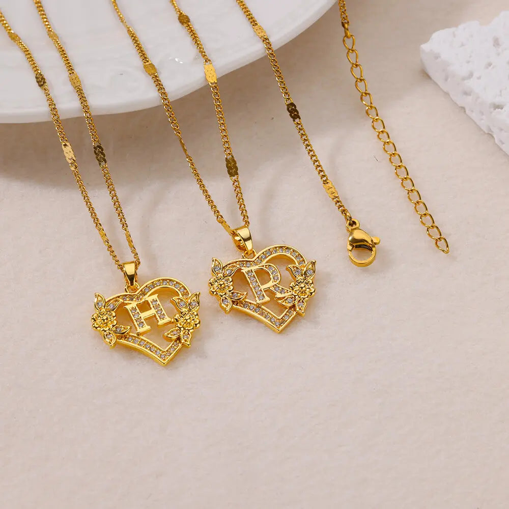 Women Stainless Steel Heart Lover Gold Color Letter Chain Collar Necklace Jewelry