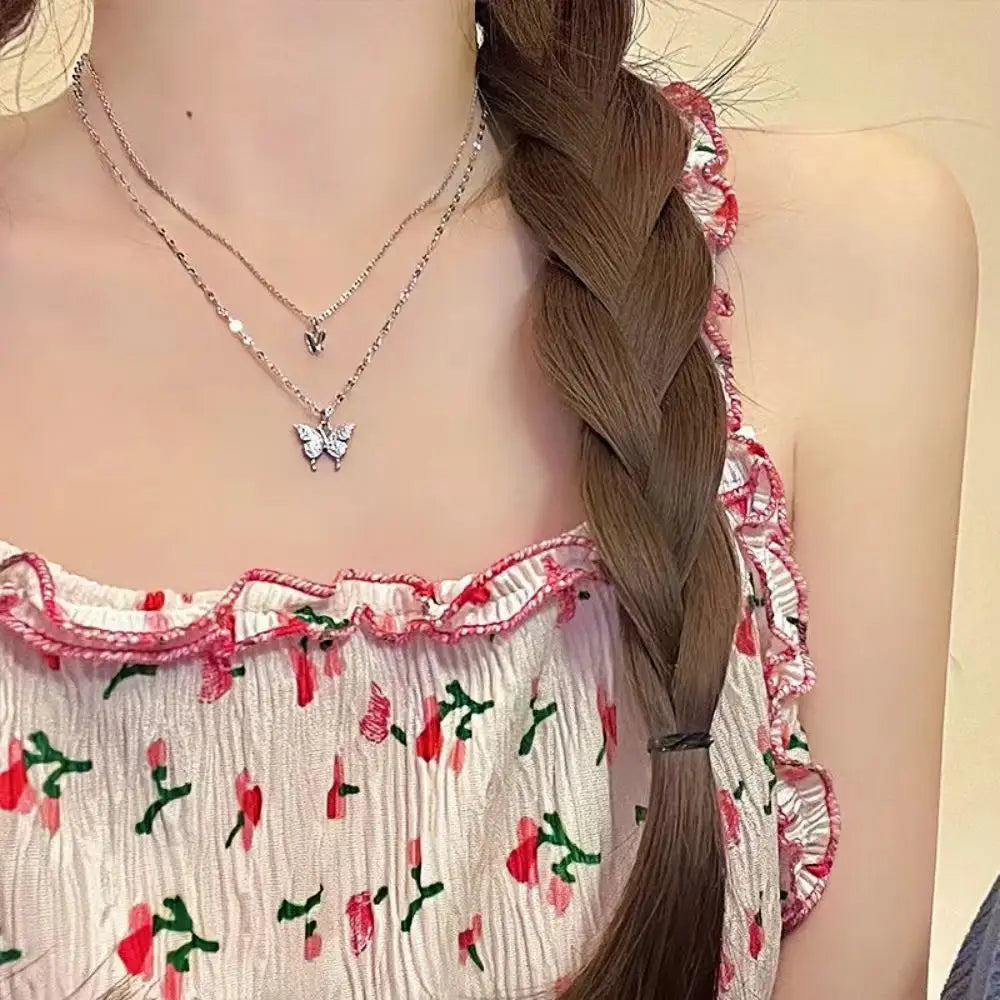 double butterfly necklace, trendy neck chain for women,