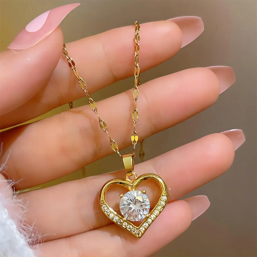 Trendy Heart Stainless Steel Necklaces for Women Daily Jewelry