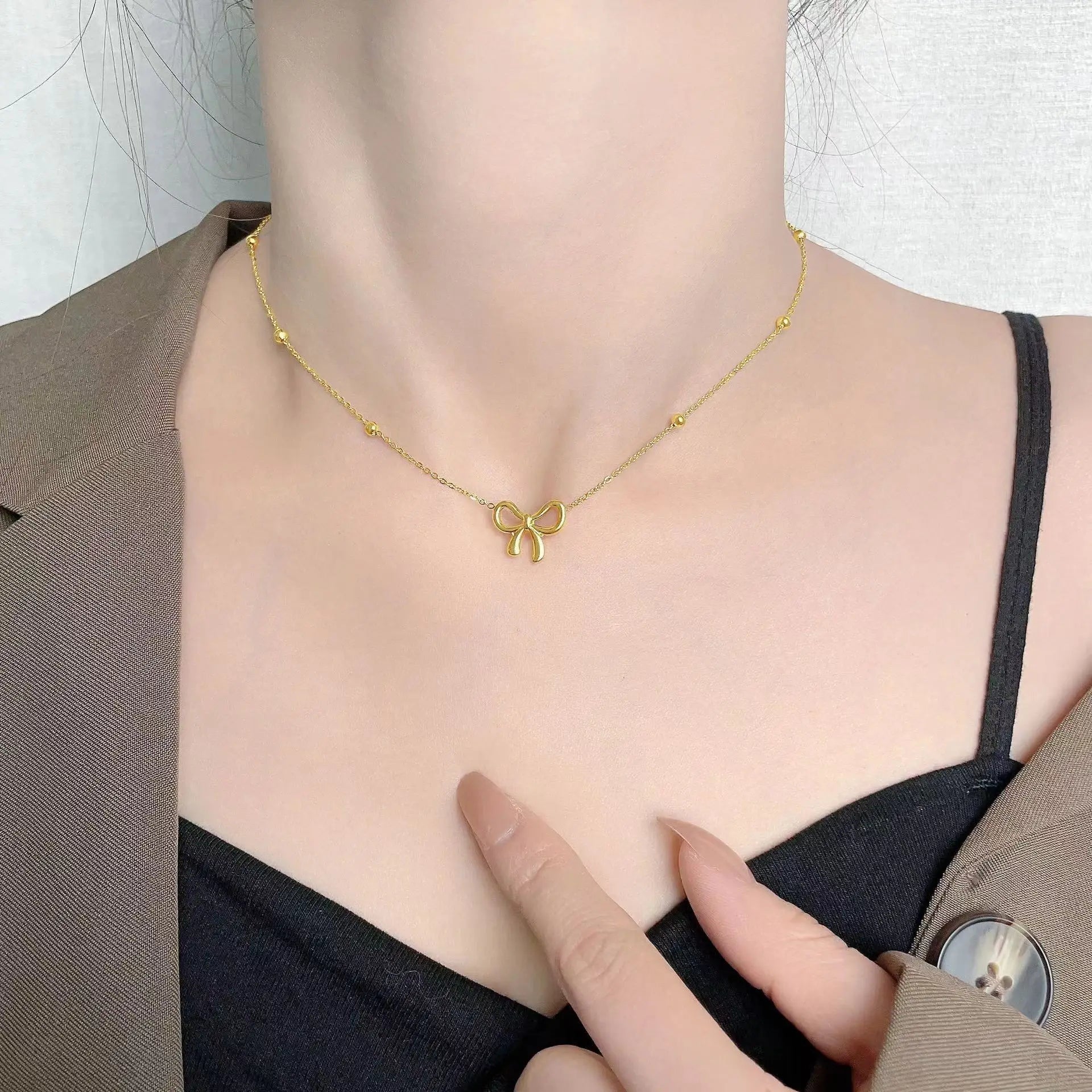 Stainless Steel Bowknot Necklace For Women Girls Gift