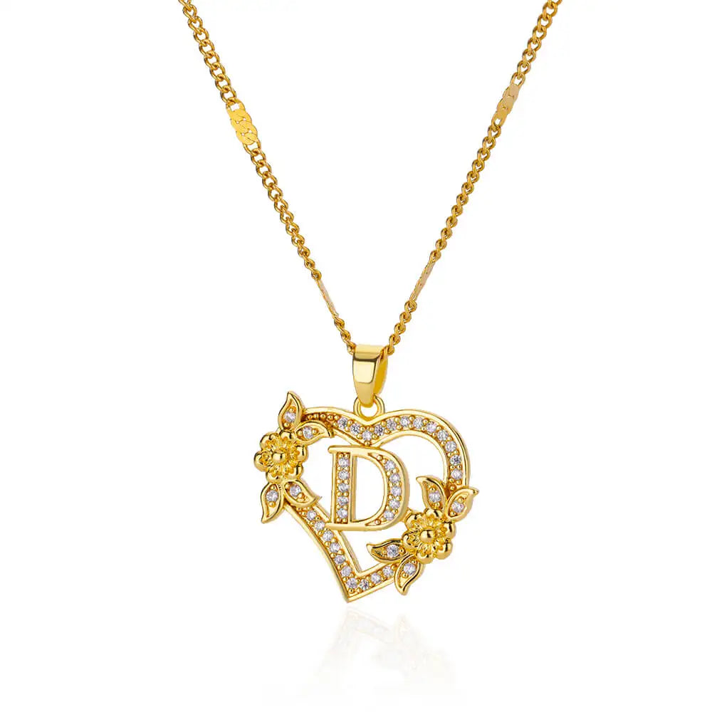 Women Stainless Steel Heart Lover Gold Color Letter Chain Collar Necklace Jewelry