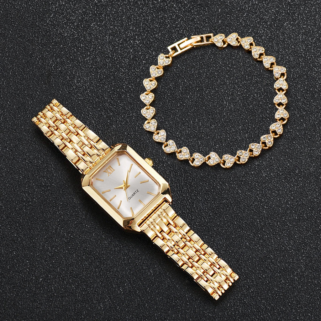 2PCS/Set Fashion Rectangle Women Quartz Watch Ladies Roma Dial Wristwatches