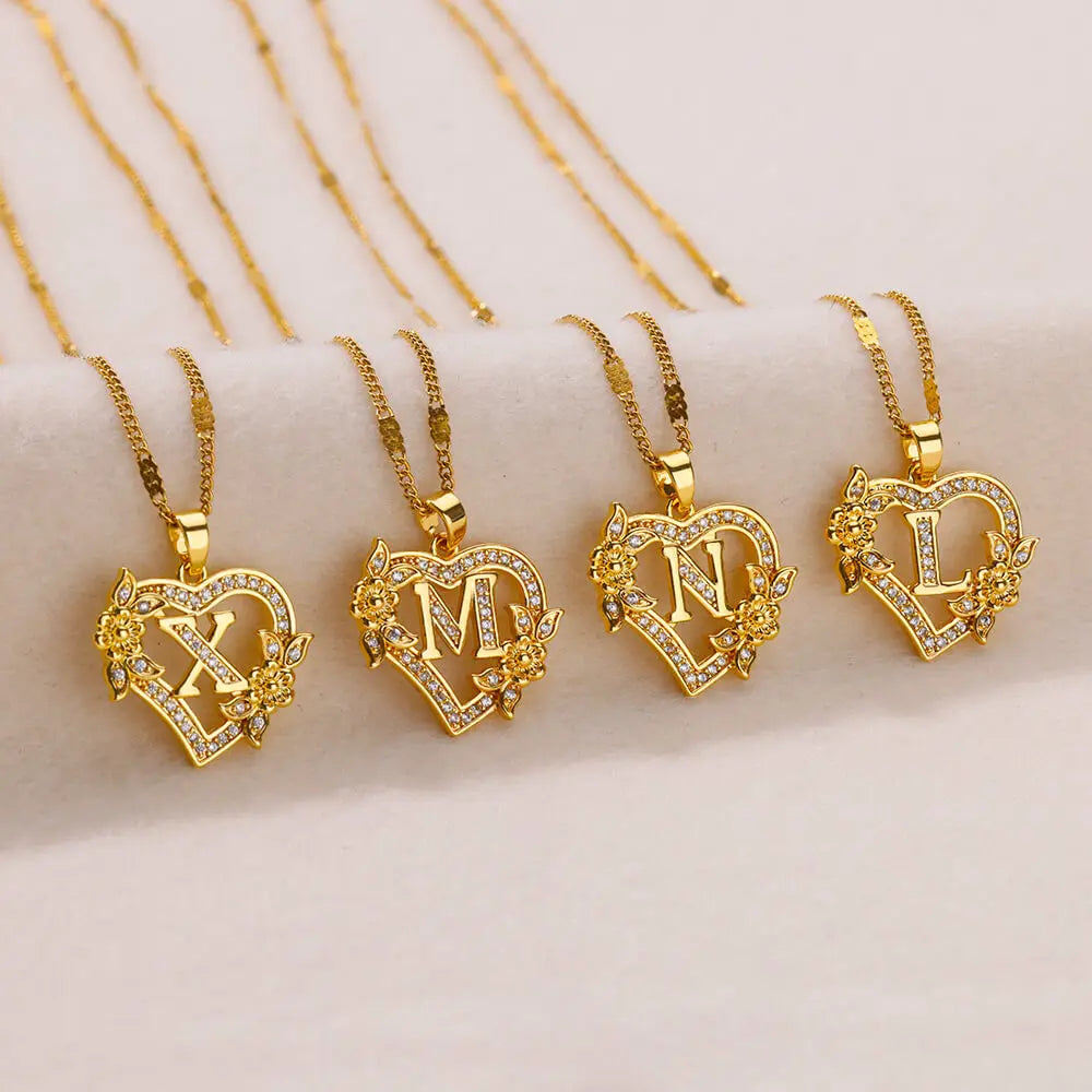 Women Stainless Steel Heart Lover Gold Color Letter Chain Collar Necklace Jewelry