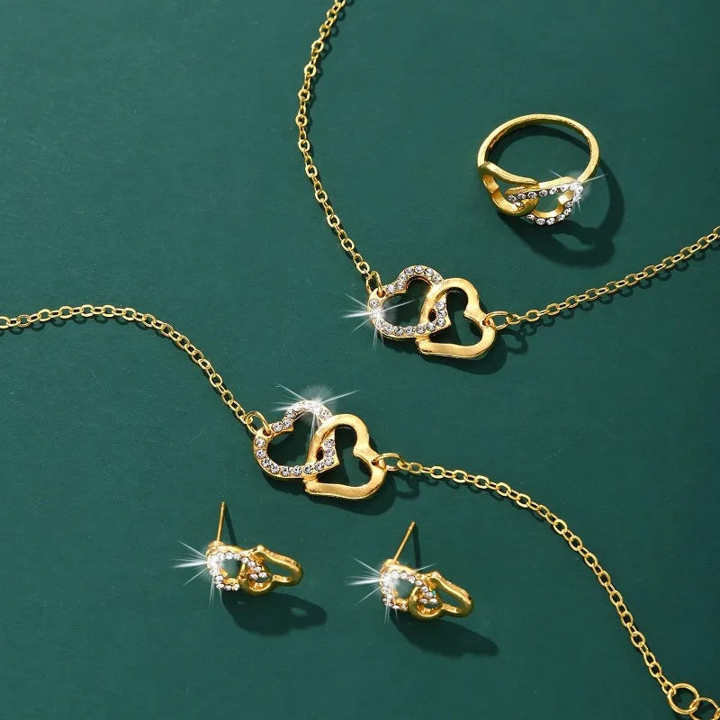 5Pcs Alloy Necklace Earrings Bracelet Ring Classic Daily Wear